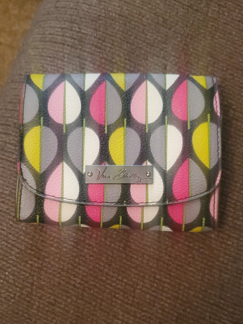 Vera Bradley Pink Yellow Gray Cream Teardrop Wallet